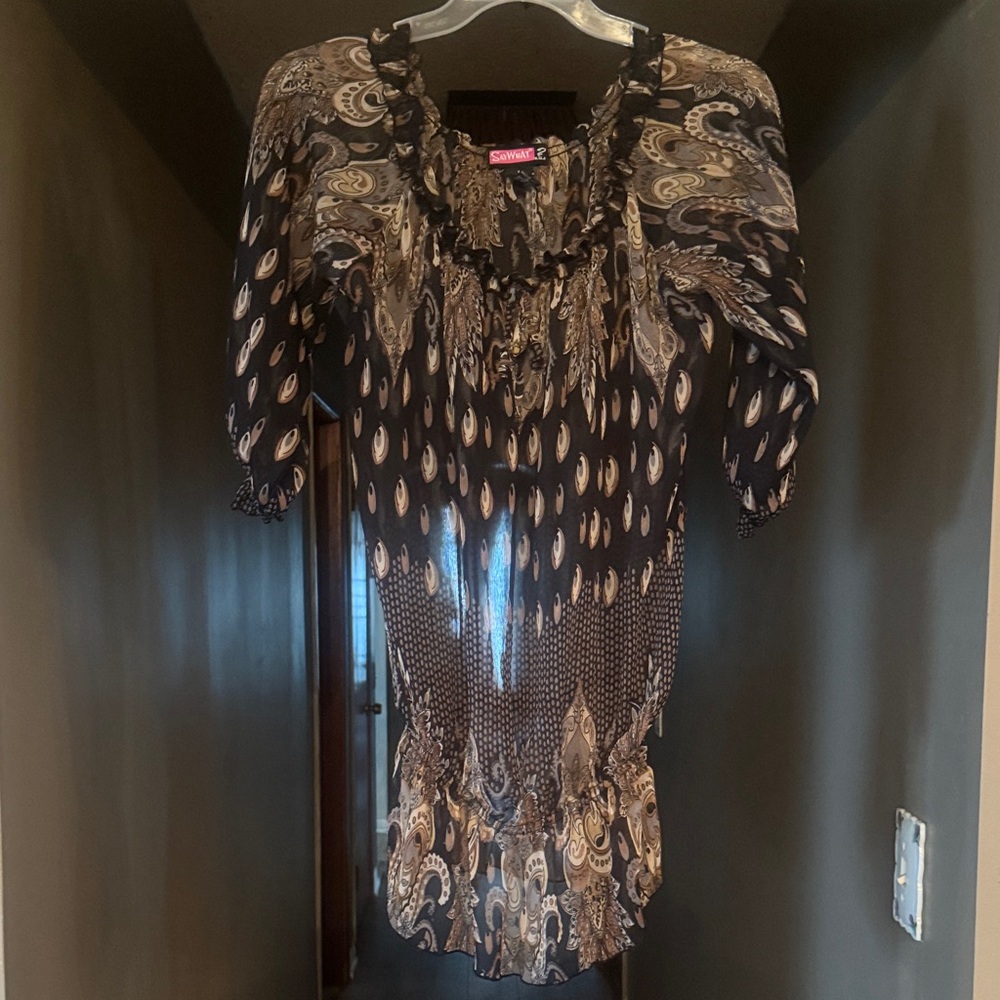 Say What? Black and Tan Paisley Blouse